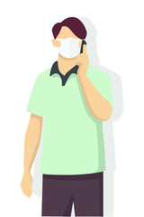 Man is  wearing face mask for virus protection, air pollution, contaminated air, world pollution. Modern flat vector illustration.