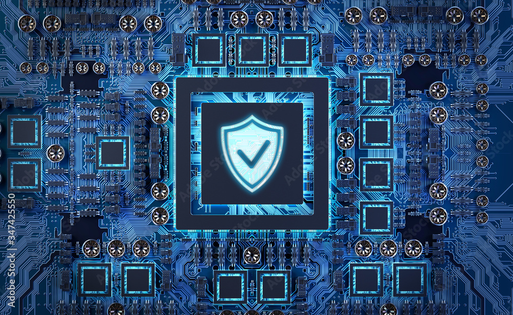 Fototapete close-up view of a modern gpu card with shield protection 3d rendering