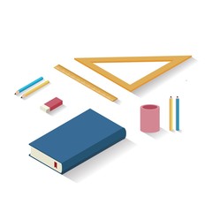 School Supply Icons Set Isometric 3D Vector Illustration Object