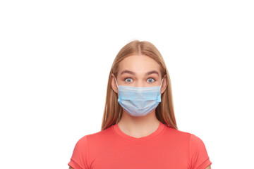 Women with Surprise Eye and Medical mask.