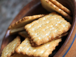 Time to drink tea and coffee break. A lot of square cookies with sesame seeds.