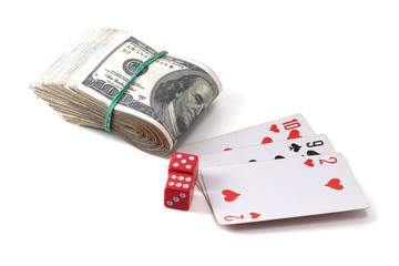 Fototapeta na wymiar money playing cards dice
