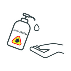 Pump alcohol gel Hand sanitizer Alcohol-based hand rub. Rubbing alcohol.   Protection from germs such as coronavirus (Covid-19) icon design