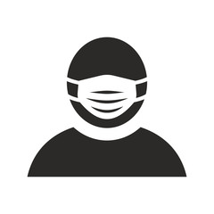 Man wearing medical face mask icon. Vector icon isolated on white background.
