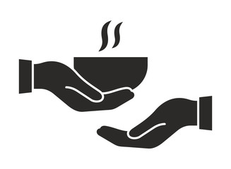 Food bank. Food sharing icon. Free meal. Vector icon isolated on white background.