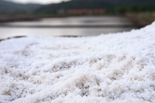 Salt and salt flats, in Ston, Dubrovnik Neretva county, located on the Peljesac peninsula, Croatia, Europe.