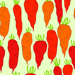 Carrot  pattern. Seamless color texture of vegetables. Vegan and vegetarian food. Vegetable set. Stock vector image.