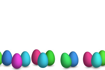 Easter background with 3d colorful eggs. Template design for card, postcard, wallpaper, posters, banner. Vector stock illustration. Holiday frame. Seamless Border.