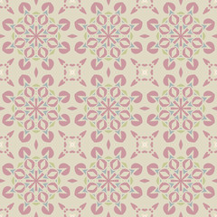 Style bright color seamless mandala pattern in pink  for decoration, paper wallpaper, tiles, textiles, neckerchief, pillows. Home decor, interior design, cloth design.