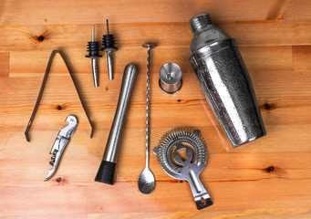  Set  of cocktail  shaker on the table wooden.