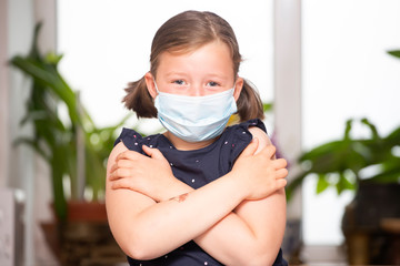 little axious girl with mask