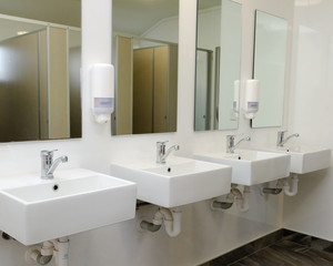Closeup white bathroom, Interior element, clean and comfort bathrooms concept.
