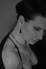 portrait of a young girl in black and white color, emotions