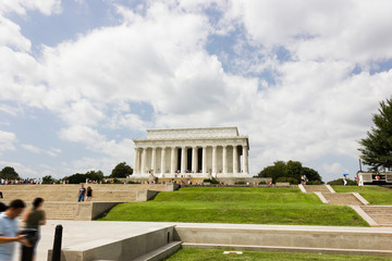 Summer view of the historic Abraham Lincoln Memorial from the Reflecting Pool Plaza, National Mall, Washington DC