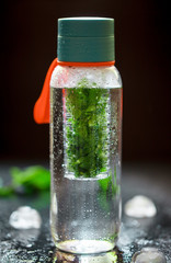 sports water bottle for sports, pure water with mint and ice for magazines and websites