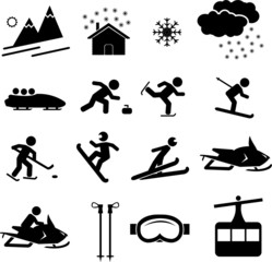 Winter holiday recreation and sports vector icon set