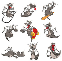 Set Vector Illustration of a Cute Cartoon Character Dragon for you Design and Computer Game