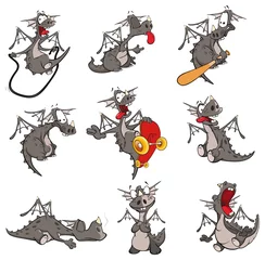 Fototapeten Set Vector Illustration eines niedlichen Cartoon-Charakter-Drachen für Sie Design und Computerspiel © liusa