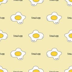 seamless pattern with fried eggs on a yellow background. vector, background, illustration