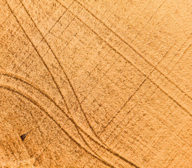 Aerial view of wheat field. Beautiful agricultural texture or background of summer agriculture landscape.