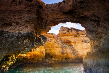 Photo of the rocky coast of the Algarve from the sea