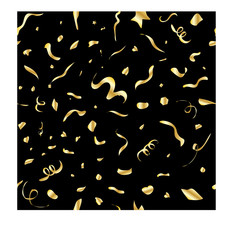 Vector confetti seamless pattern. Golden shapes on a black background