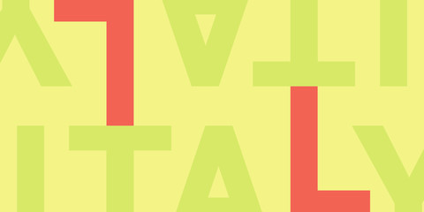 Fototapeta premium Italy - editable horizontal 16х9 background template. Stylish cropped letters, copy space. Red, yellow colors. For brochure, poster, banner, magazine, blog post, site, app.