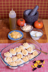 Lunch of eggs stuffed with mayonnaise