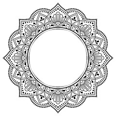 Frame in eastern tradition. Stylized with henna tattoos decorative pattern for decorating covers for book, notebook, casket, magazine, postcard and folder. Flower mandala in mehndi style.