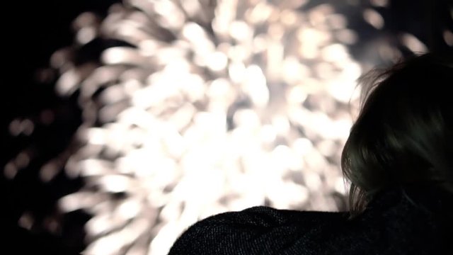 A huge beautiful flash of fireworks in the night sky