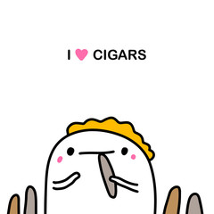 I love cigars hand drawn vector illustration in cartoon comic style man smoking