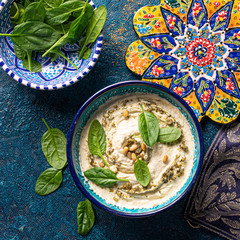 oriental plate hummus with basil