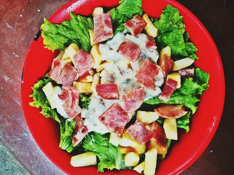 Directly Above View Of Salad Served In Bowl On Table