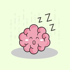 Sleeping cute brain cartoon. Brain rest. Vector illustration outline flat design style.