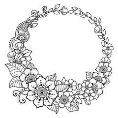 Frame in eastern tradition. Stylized with henna tattoos decorative pattern for decorating covers for book, notebook, casket, magazine, postcard and folder. Flower mandala in mehndi style.