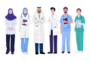 Illustration of Middle-East doctors and nurses. Vector