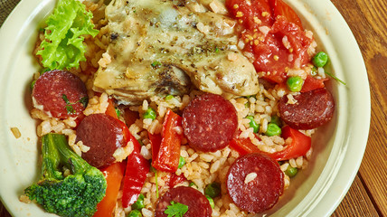 Baked rabbit chorizo rice