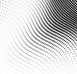 Black and white halftone. Monochrome texture of dots. Waves from points abstract background