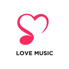 Musical note heart shape vector logo design
