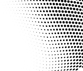 Black and white halftone. Monochrome texture of dots. Waves from points abstract background