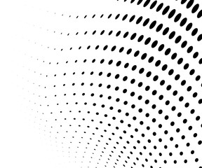 Black and white halftone. Monochrome texture of dots. Waves from points abstract background