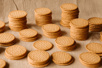 Stack of cereal biscuits as background. Homemade wheat biscuits. 	