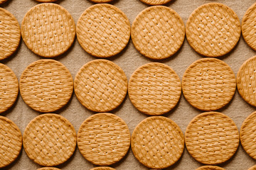 Wheat biscuits pattern as background. Top view.  