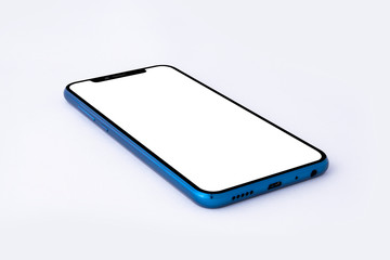 Blue Modern Isolated Smart Phone. Blank screen for mockup.