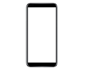 Mobile phone with round edges in Black color, with blank white screen for Infographic Global Business web site design app. Concept technology Smartphone.