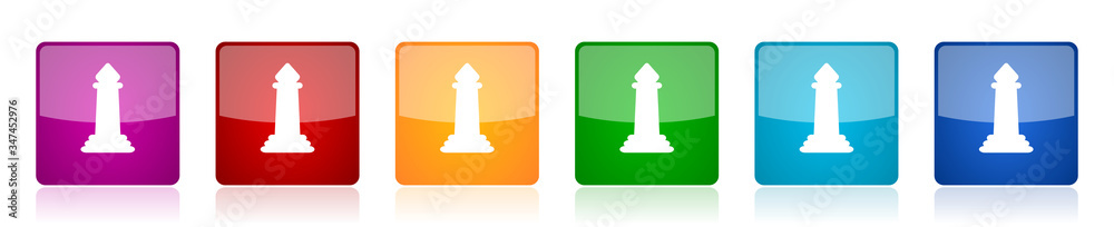 Poster Chess icon set, colorful square glossy vector illustrations in 6 options for web design and mobile applications