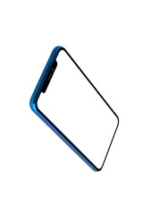 Blue Modern Isolated Smart Phone. Blank screen for mockup.