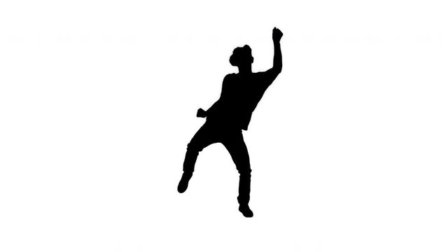 Silhouette Advanced gamer in casual outfit playing dancing game in VG headset.