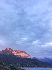 Caucasus mountain against the blue sky. Dagestan. Trees, rocks, mountains. Mountain landscape