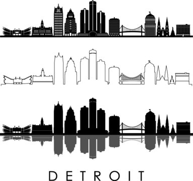 DETROIT City Michigan Skyline Silhouette Cityscape Vector